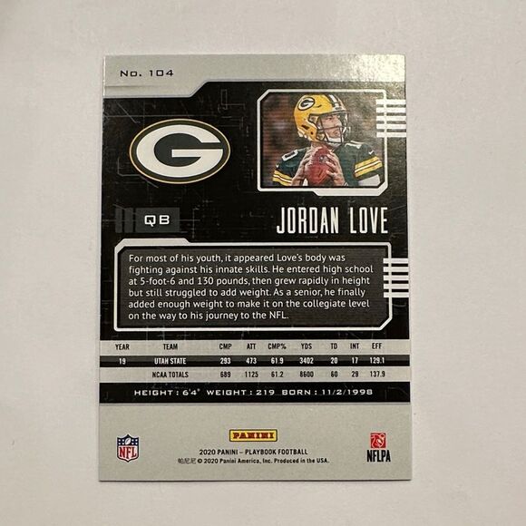 Panini Green and Yellow Football Trading Card of Jordan love Rc mint cond - Picture 3 of 3
